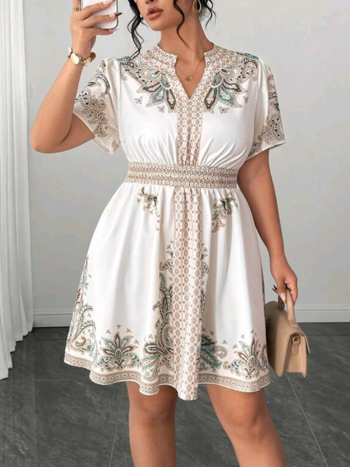 1886 Elastic Waist Sleeved Dress