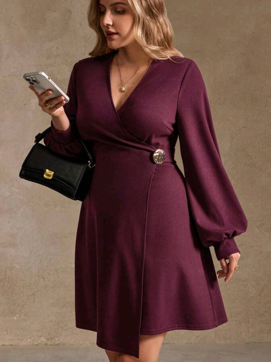 1488 Metal Buckle Strap Slit Irregular A-Line Knitted Dress