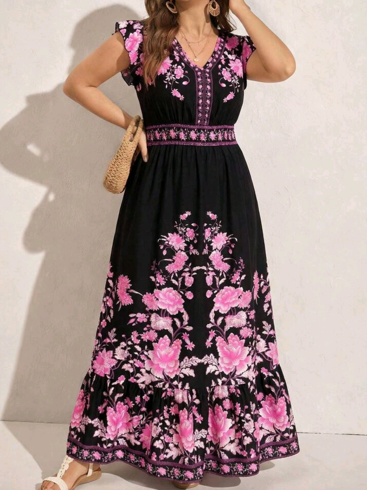 9455 Ruffle Sleeve Maxi Dress