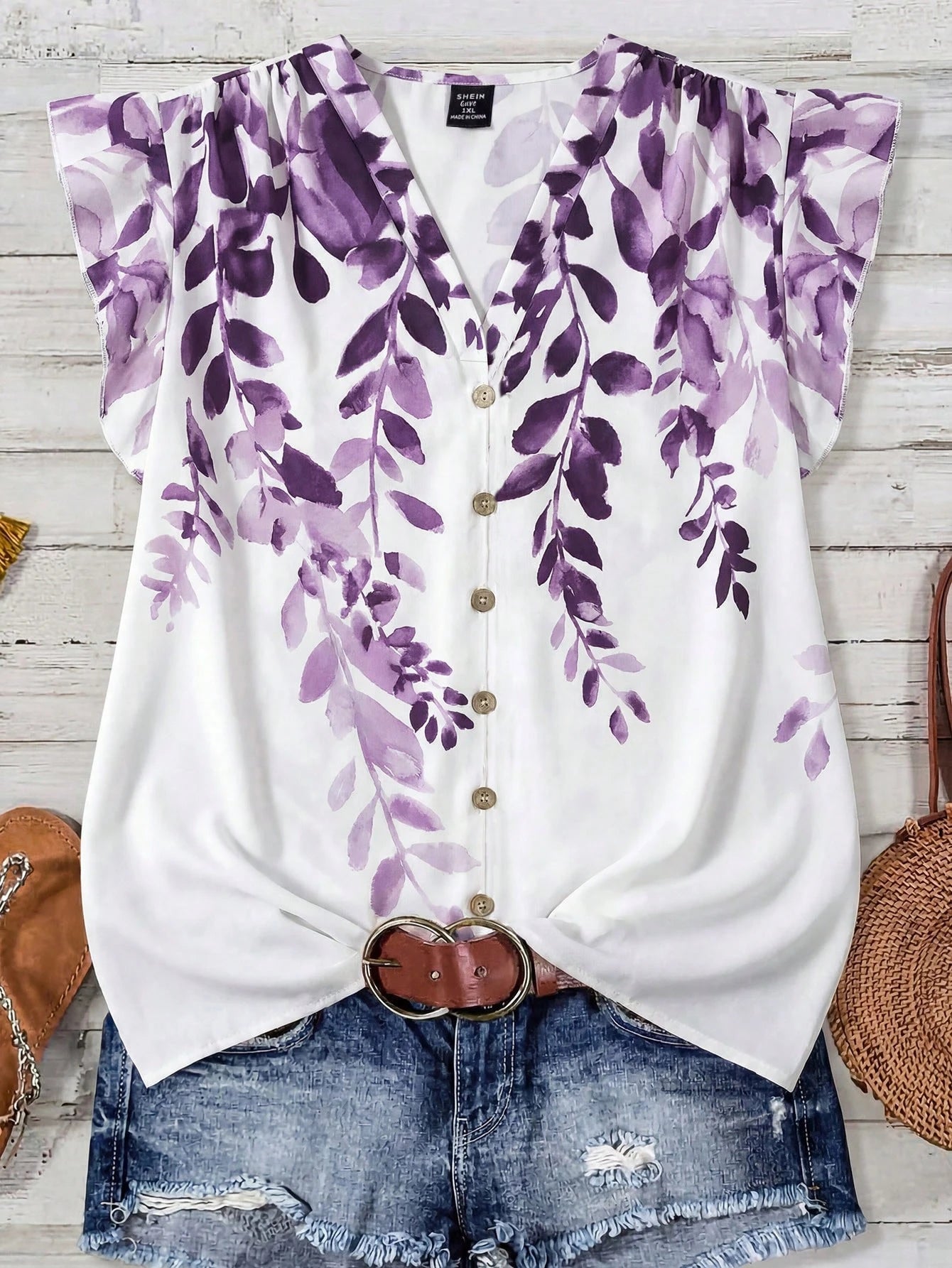 8374 V-Neck Ruffle Blouse