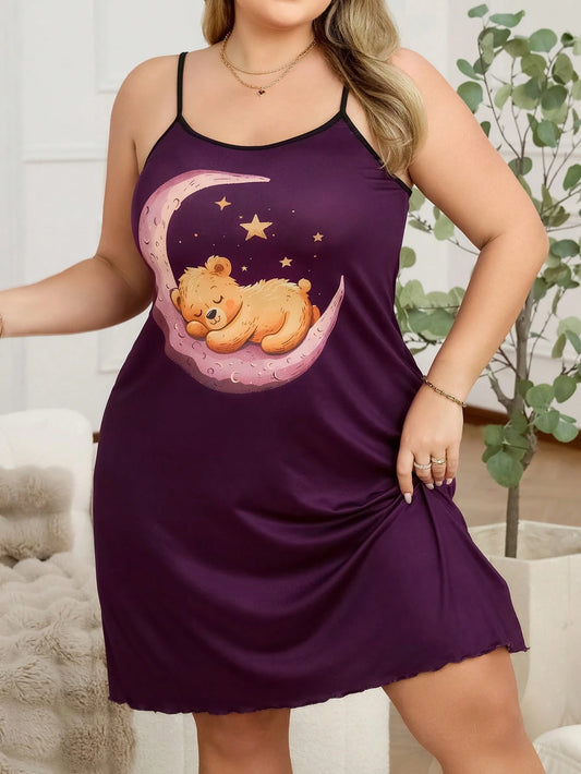 #2122 Spaghetti Strap Bear Print Nightgown