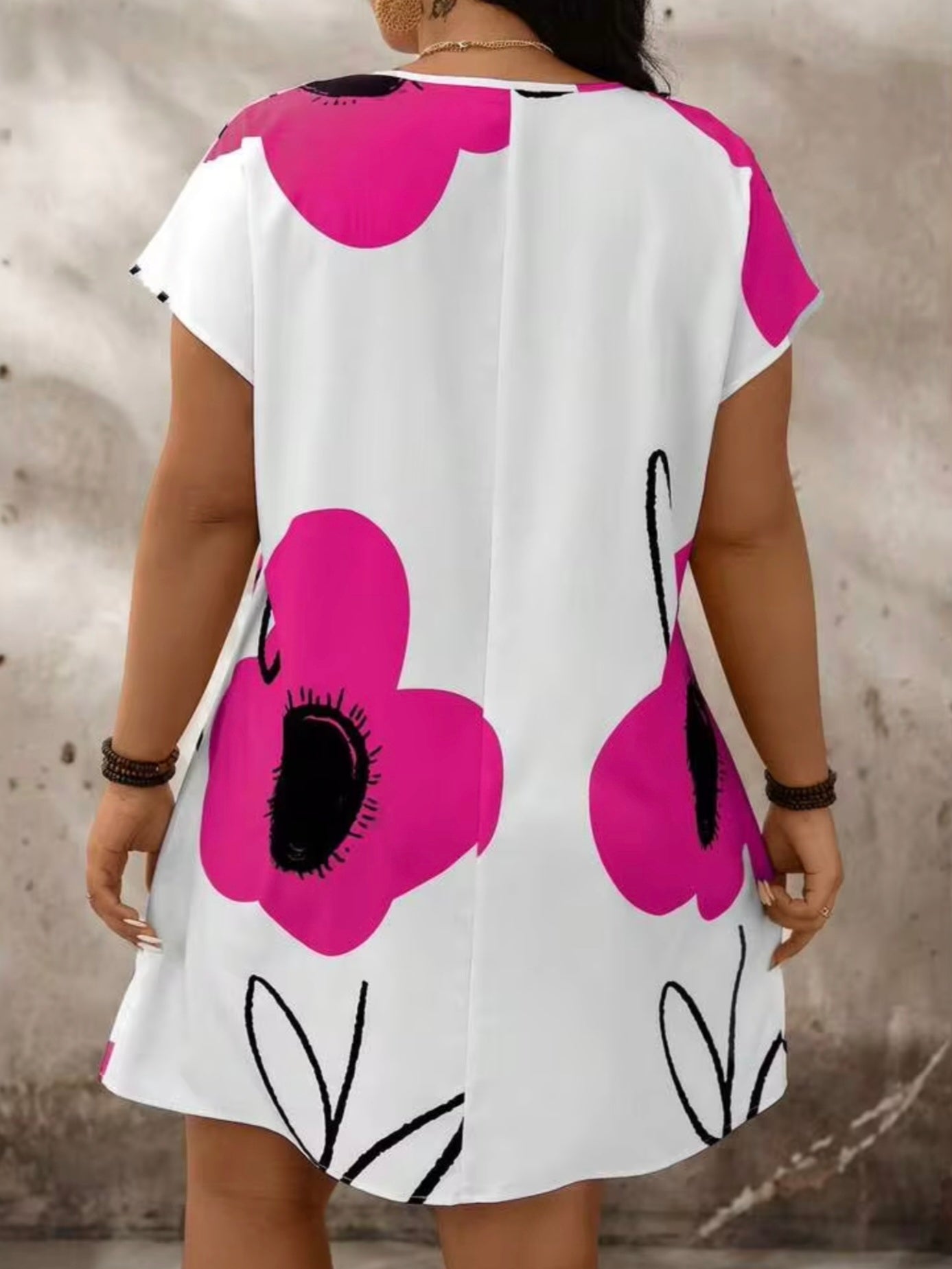 1677 V Neck Batwing Sleeve Dress