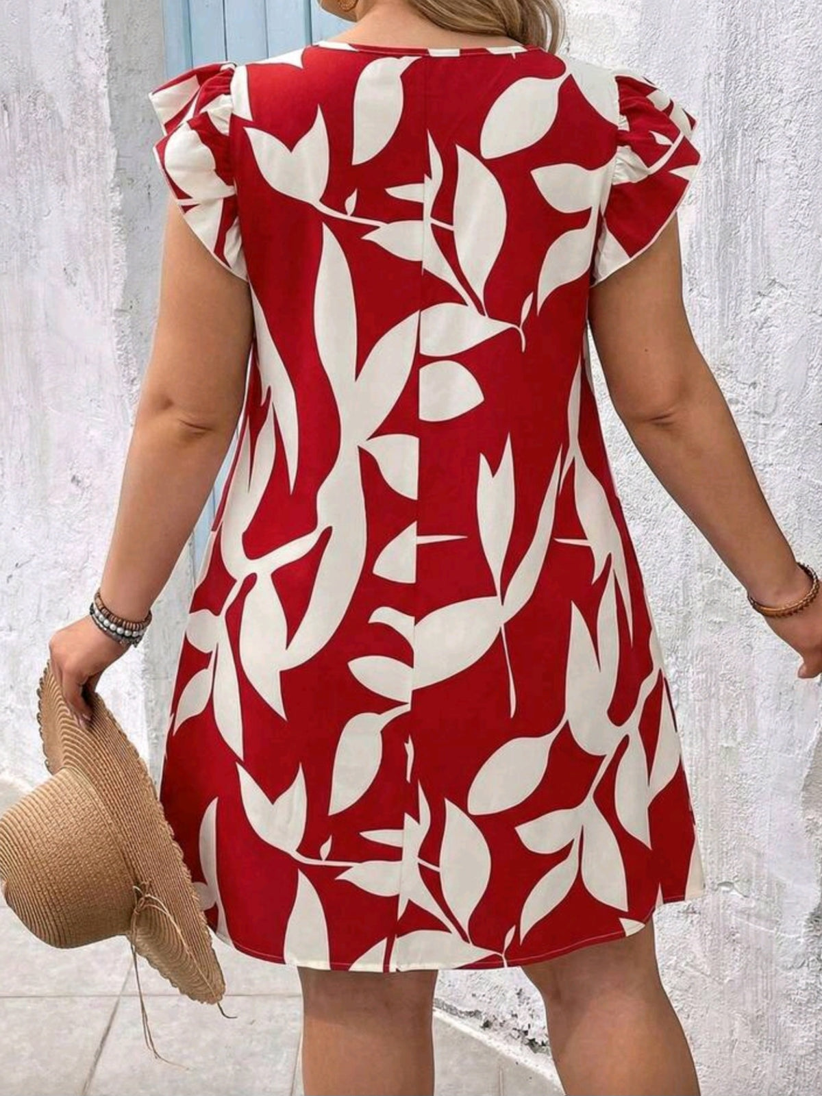 5306 Leaf Print Ruffle Hem Dress