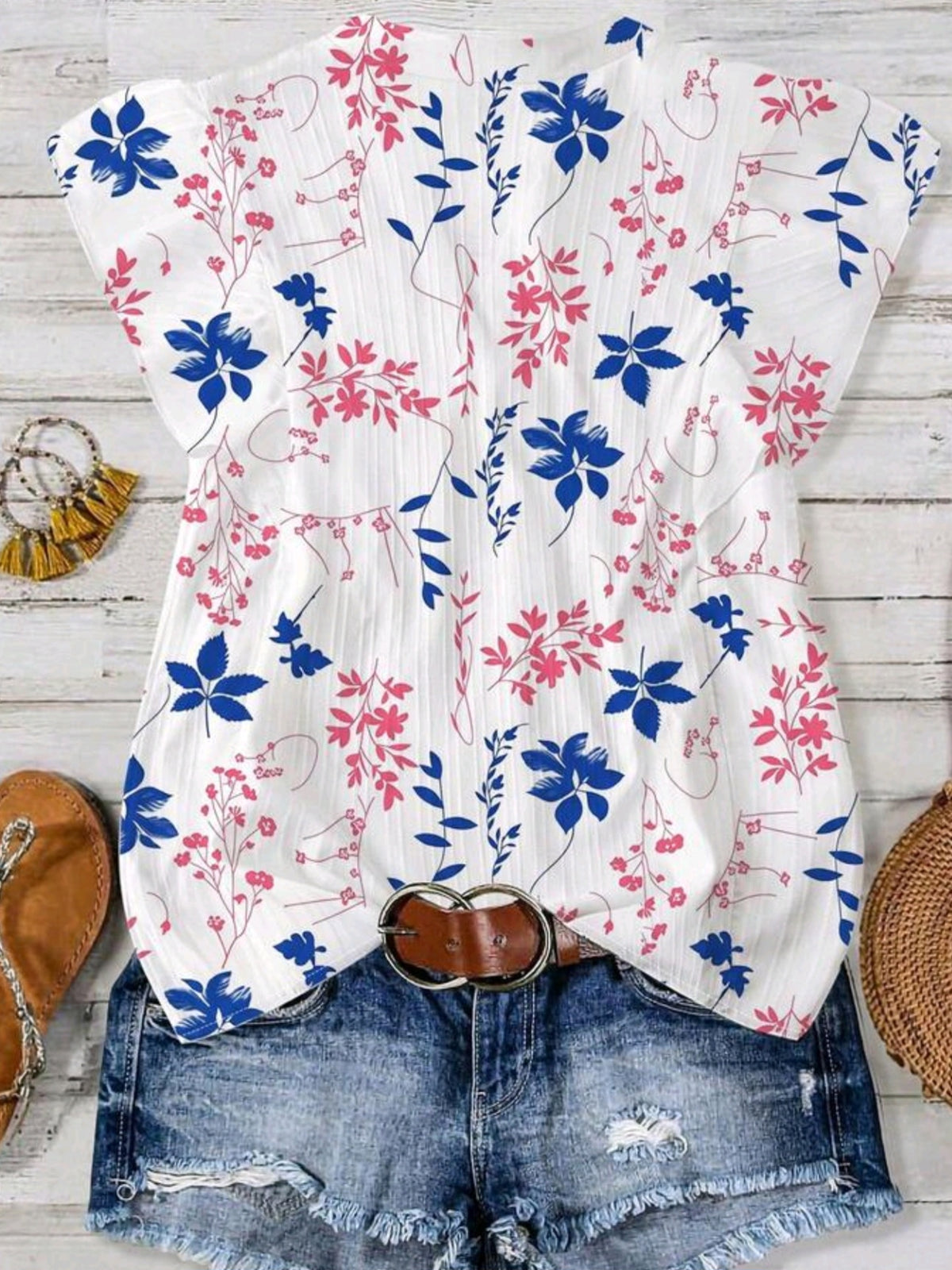 7276 Textured Plant Print Blouse