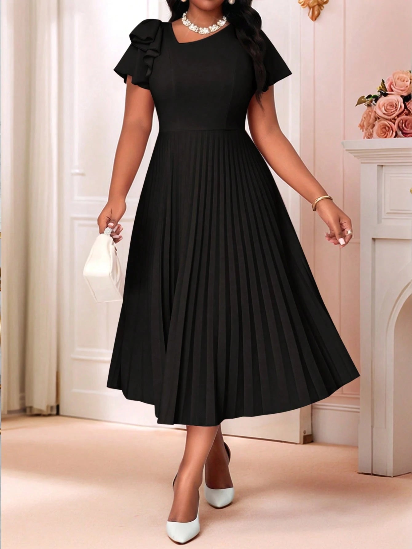 #1631 Flared Flounce Sleeve Flounce Dress