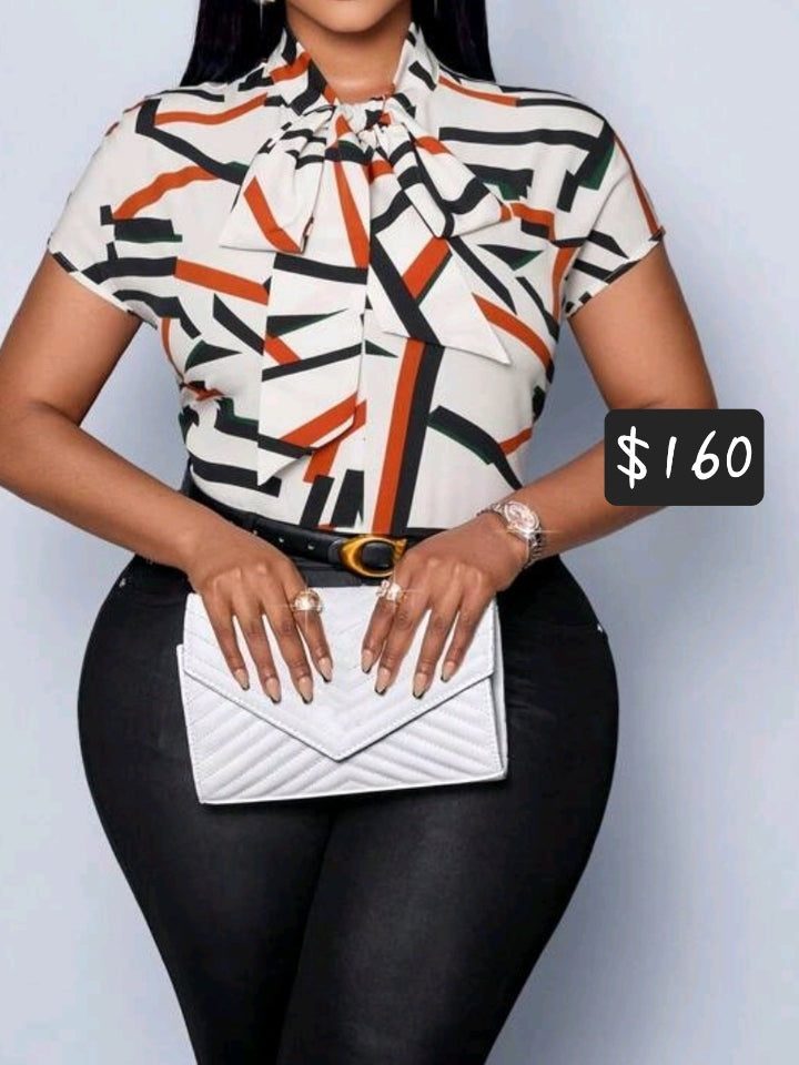 #1019 Tie Neckline Casual Blouse