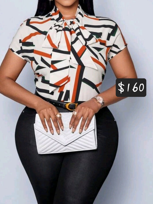 #1019 Tie Neckline Casual Blouse