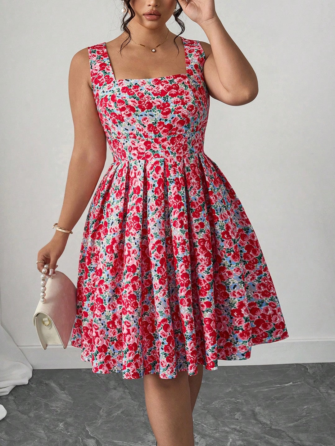 9612 Wide Neckline A-Line Pleated Dress