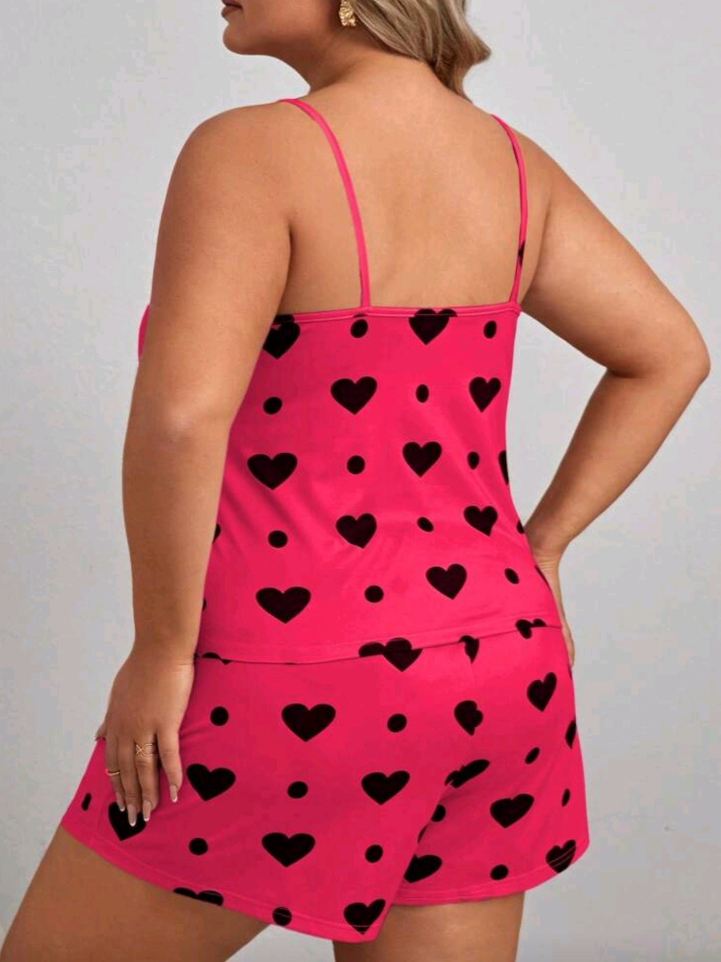 5177 Heart Print Cami Top And Shorts Pajama Set