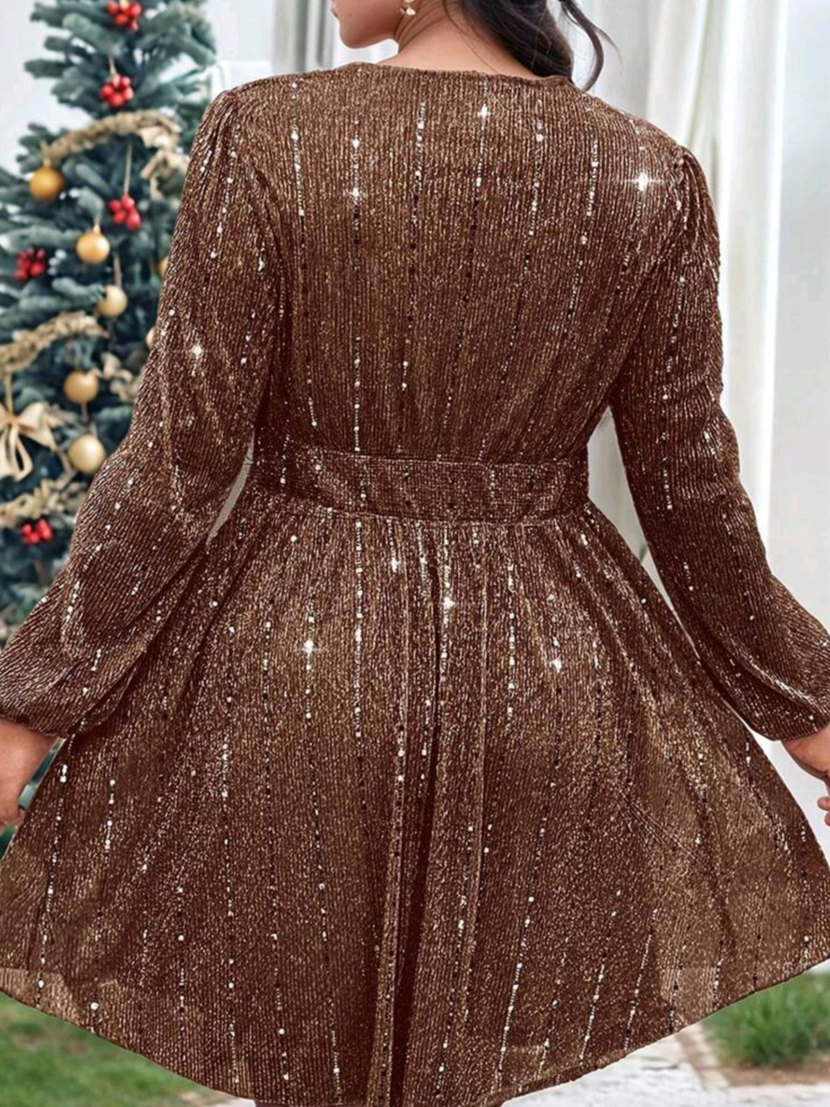 7555 Glitter V-Neck Sparkly Dress