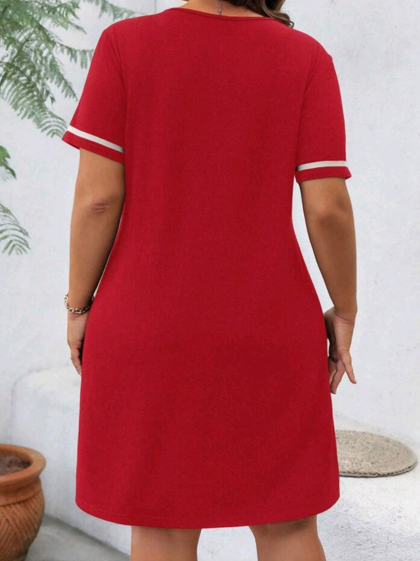 4210 Casual Cotton Mixed  V-Neck Knitted Dress