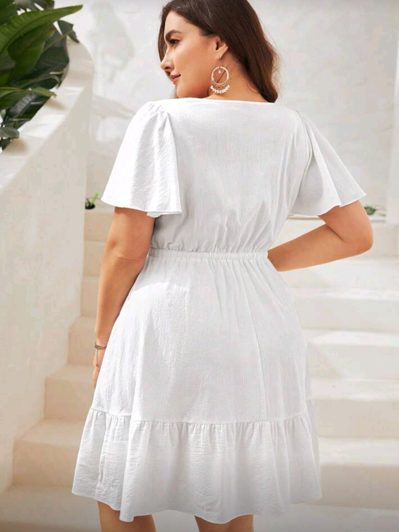 7187 Ruffle Hem Drawstring Waist Dress