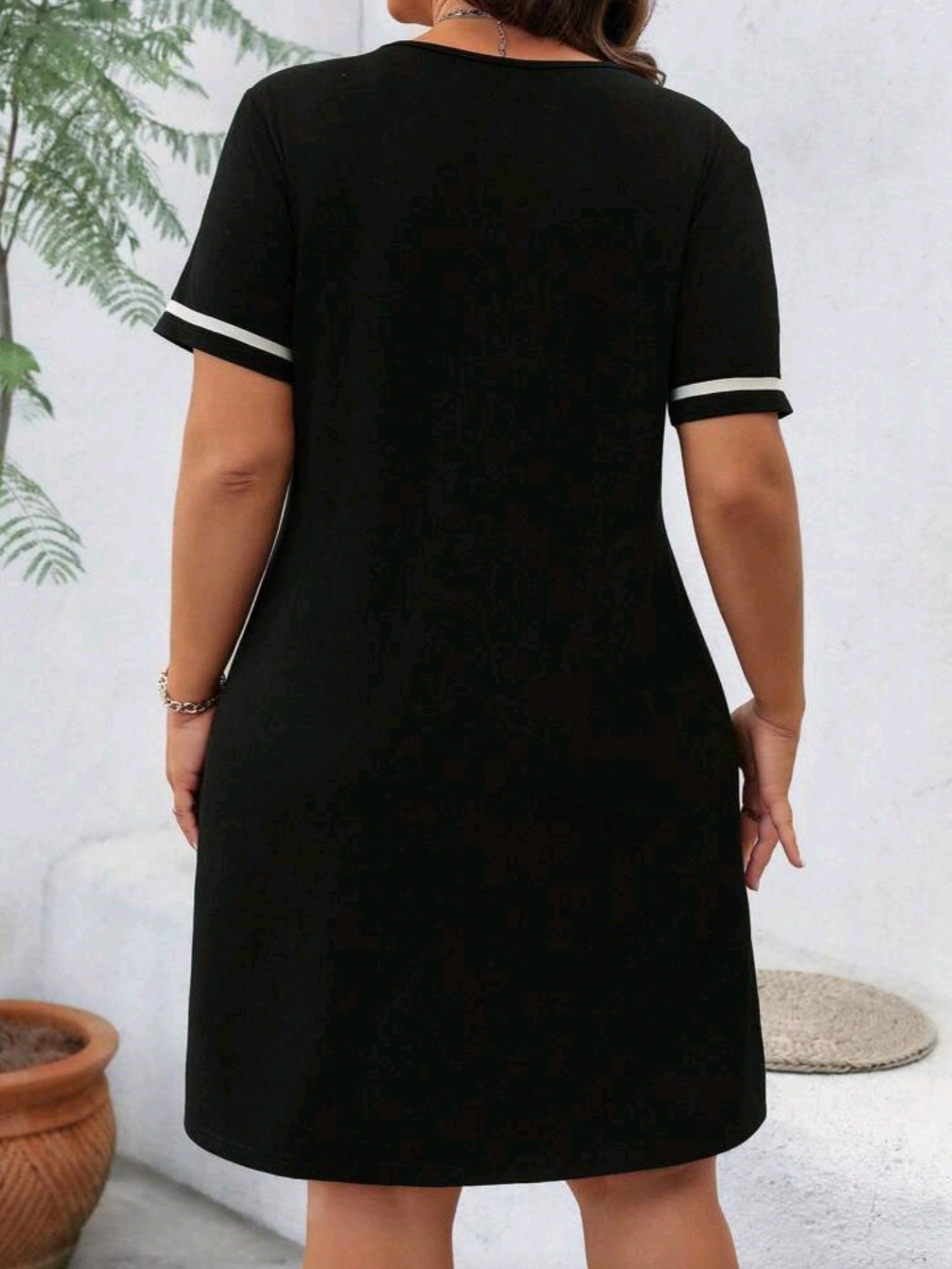9299 Casual Cotton Mixed  V-Neck Knitted Dress