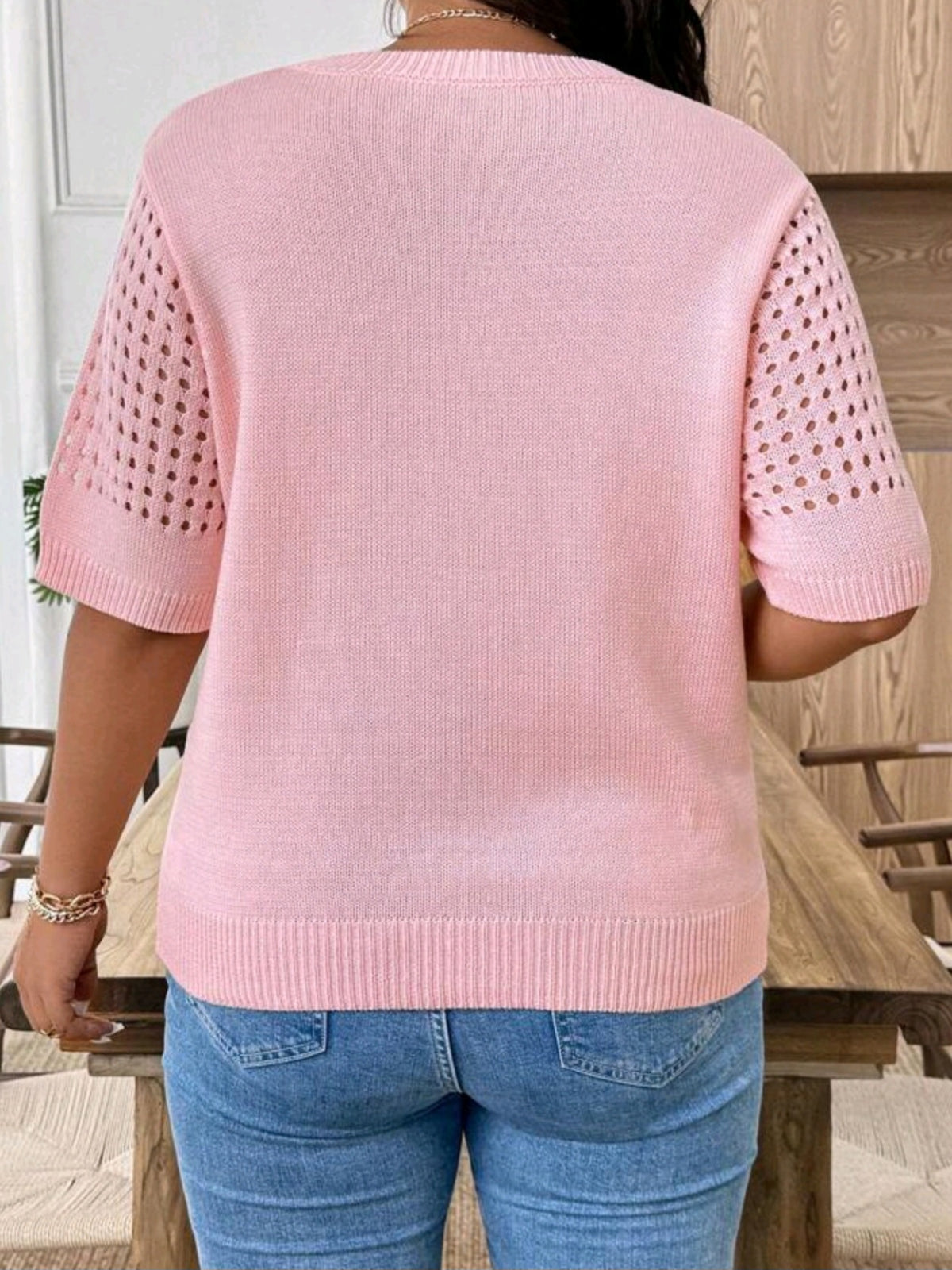 2448 Hollow Out Round Neck Top