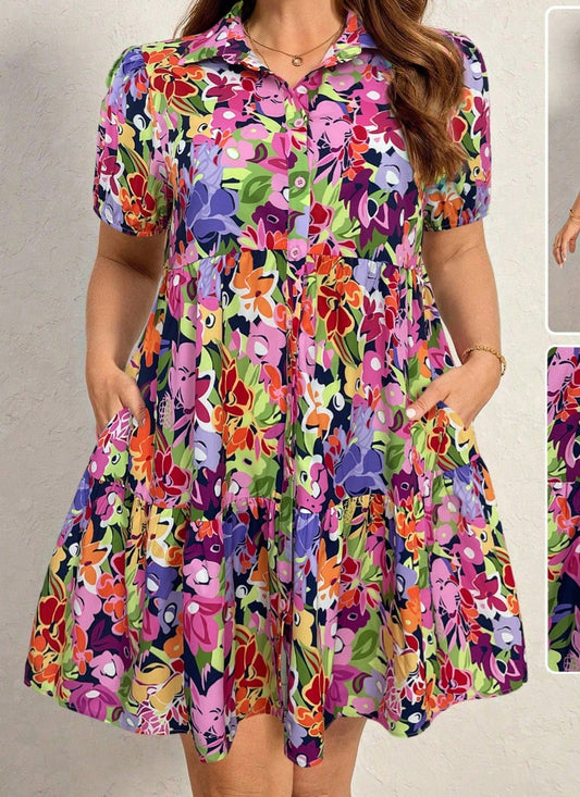 2799 Floral Print Shirt Dress