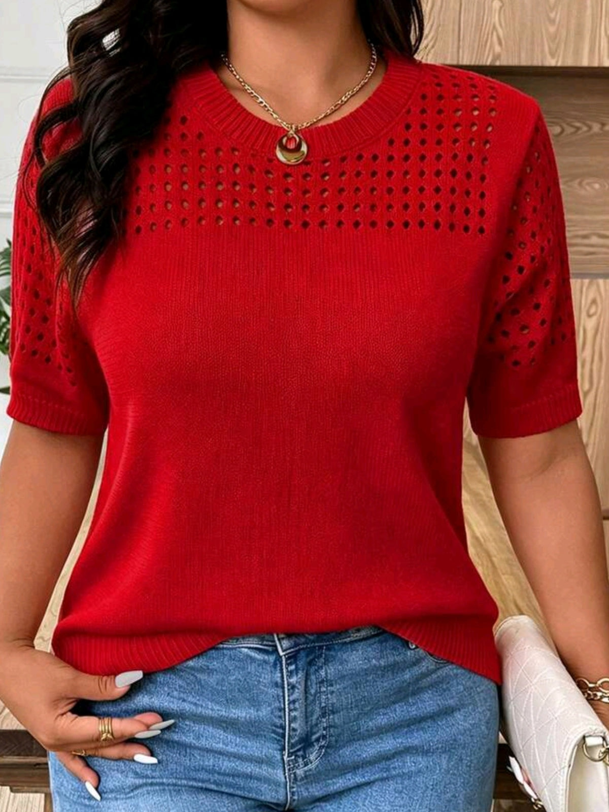 4777 Hollow Out Round Neck Top