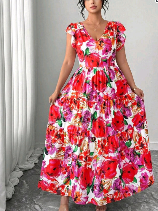 9549 Shirred Cap Sleeve Cinched Waist Dress