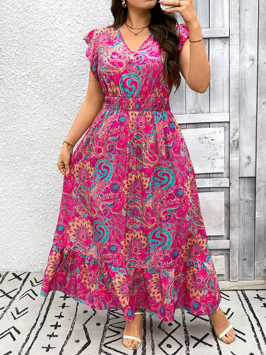 6821 Paisley Print Boho Dress