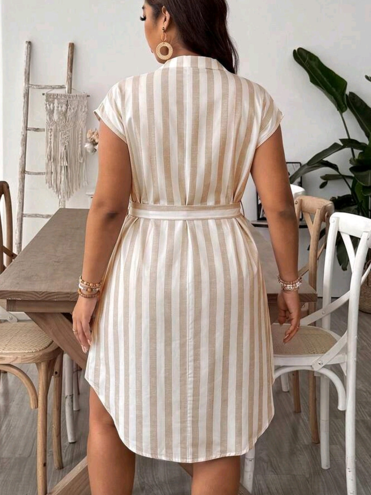 0967 Batwing Short Sleeve Shirt Dress With Waist Tie