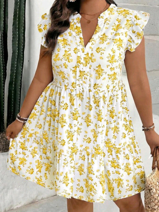 3226 Floral Cap Sleeve Smock Dress