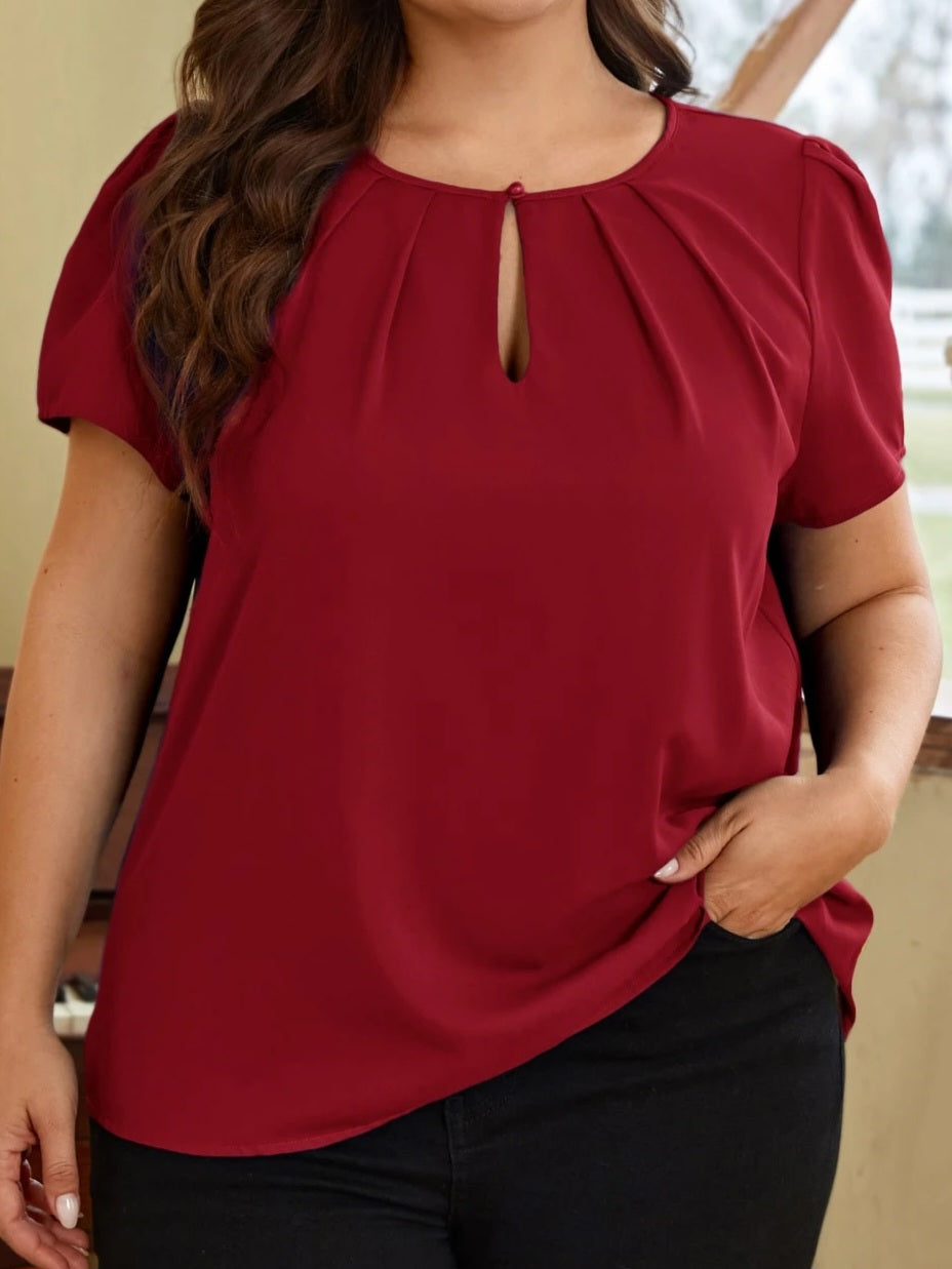 0090 Keyhole Neck Pleated Front Top