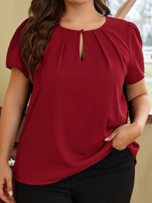0090 Keyhole Neck Pleated Front Top