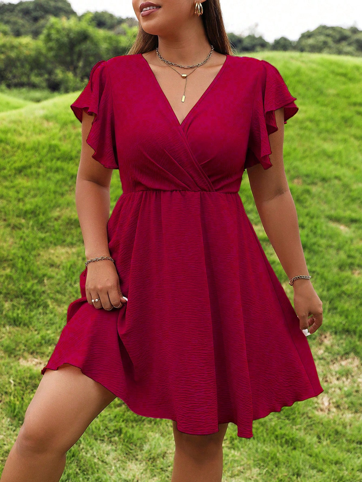 6936 Butterfly Sleeve Wrap Dress