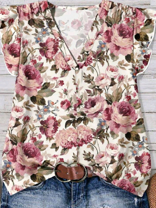 2739 Floral Print Casual Minimalist Blouse