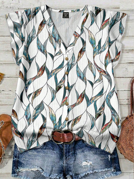 0665 Textured Fabric V Neck Blouse