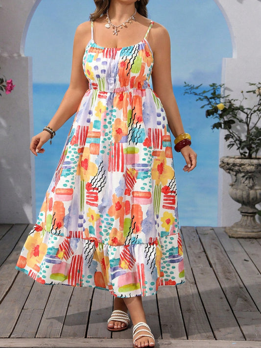 2202 Thin Strap Colorful Printed Dress