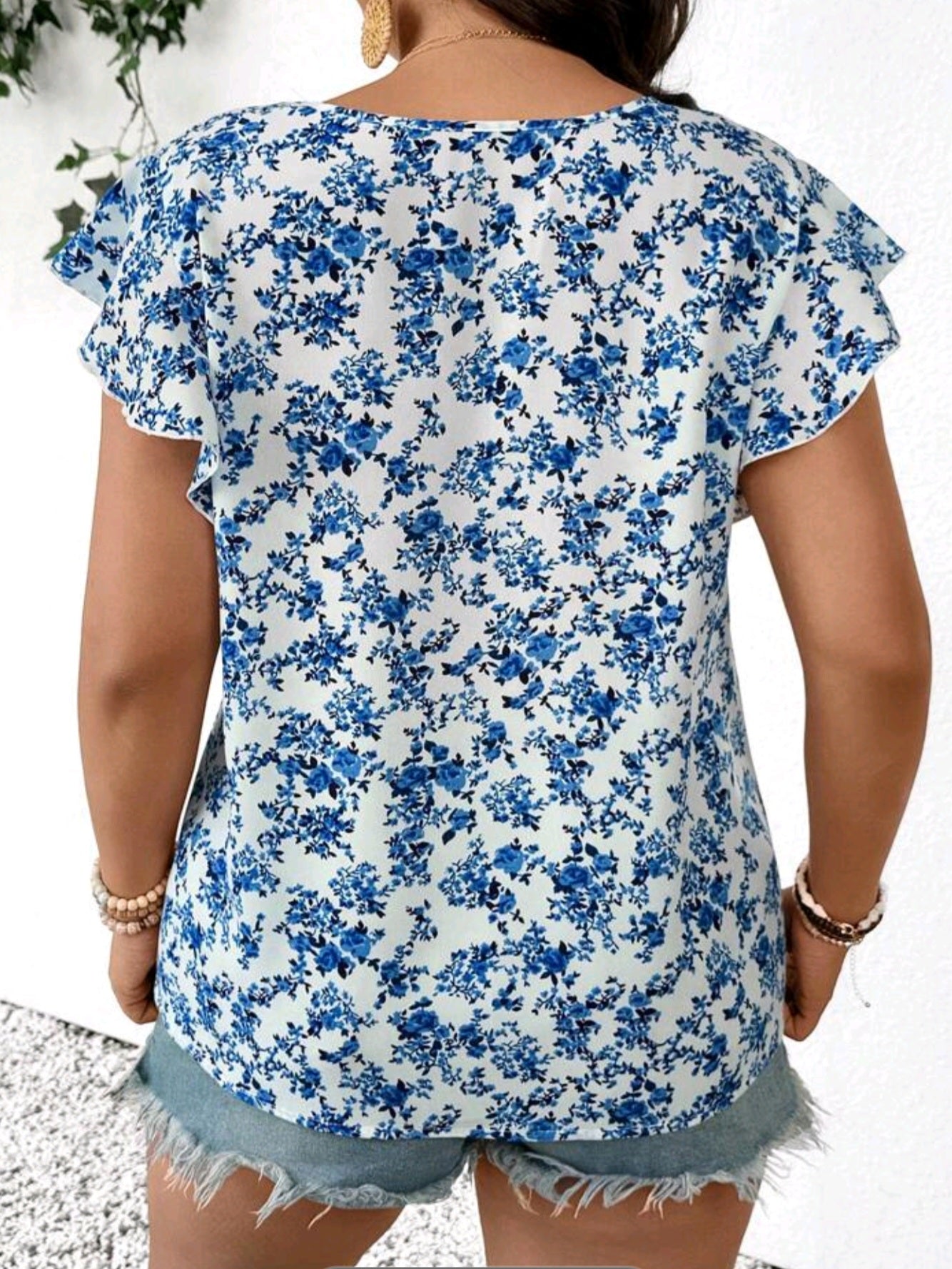 #5324 V-Neck Pink Print Tie Up Shirt