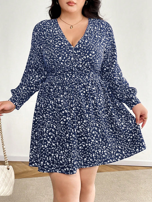 0192 Ditsy Floral V Neck Dress