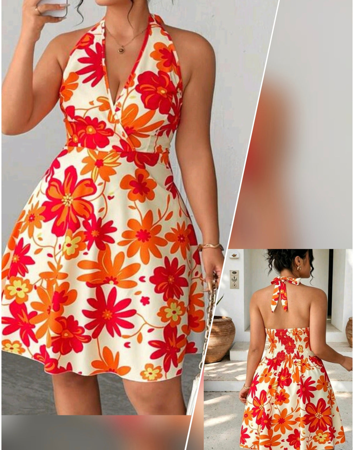 2003 Floral V-Neck Halter Back Dress
