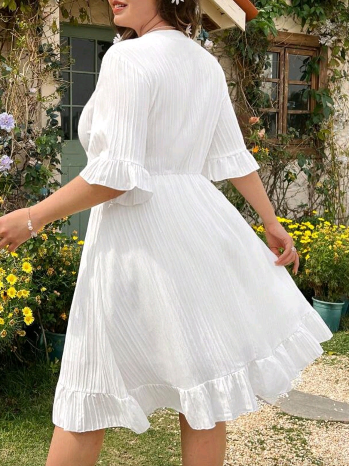 1974 V-Neck Dress With Ruffle Hem