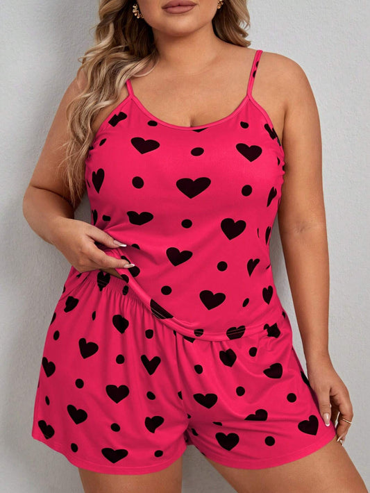 4315/ 5177 Heart Print Cami Top And Shorts Pajama Set