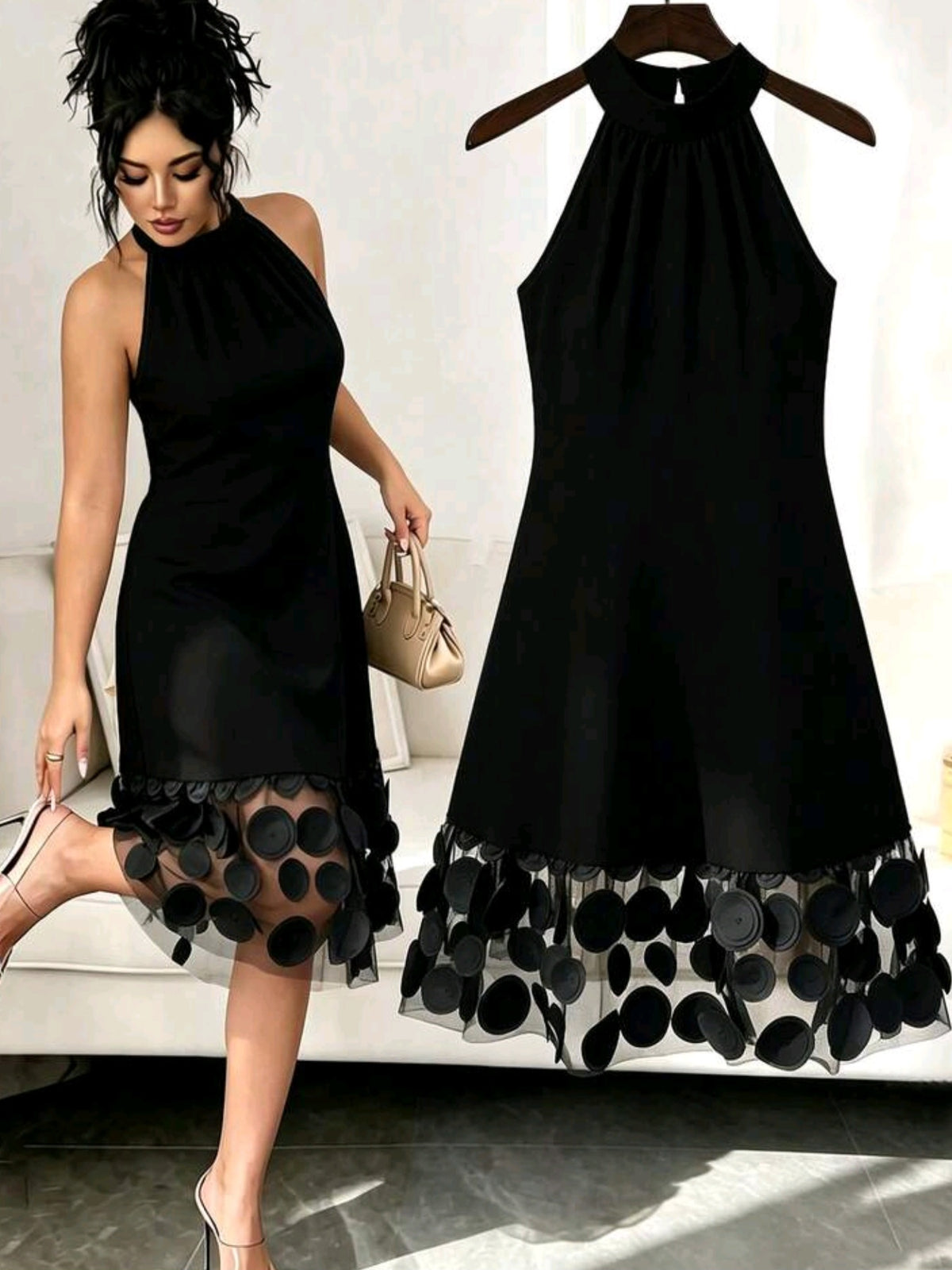 4306 Patchwork 3D Mesh Dress