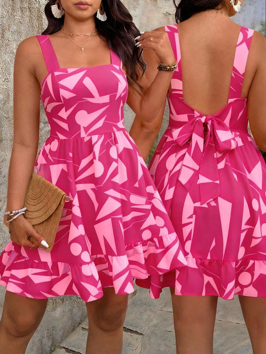 3375 Floral Print Bow Tie Waist Dress