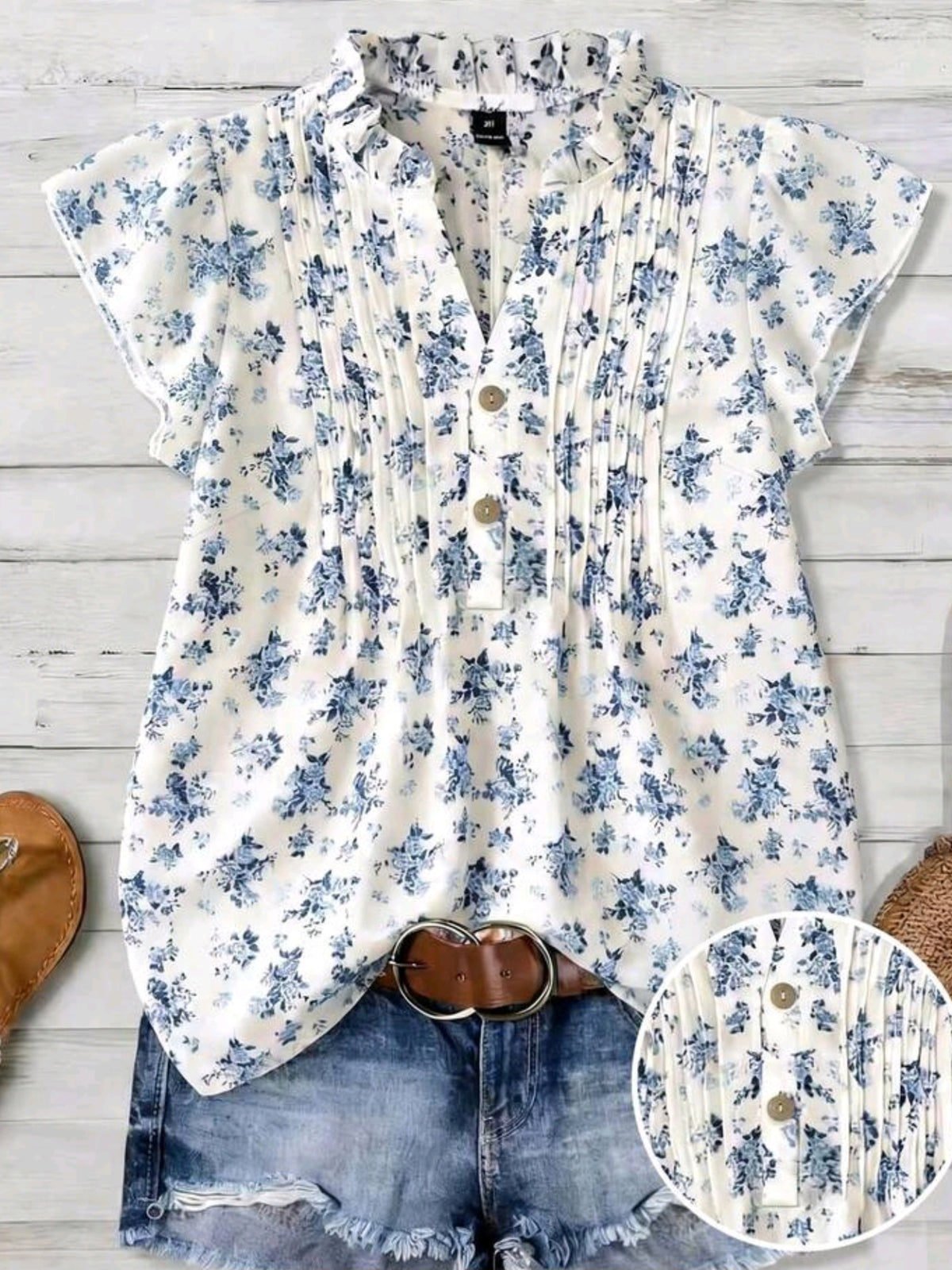 4563  V-Neck Cap Sleeve Top With Ruffle Collar