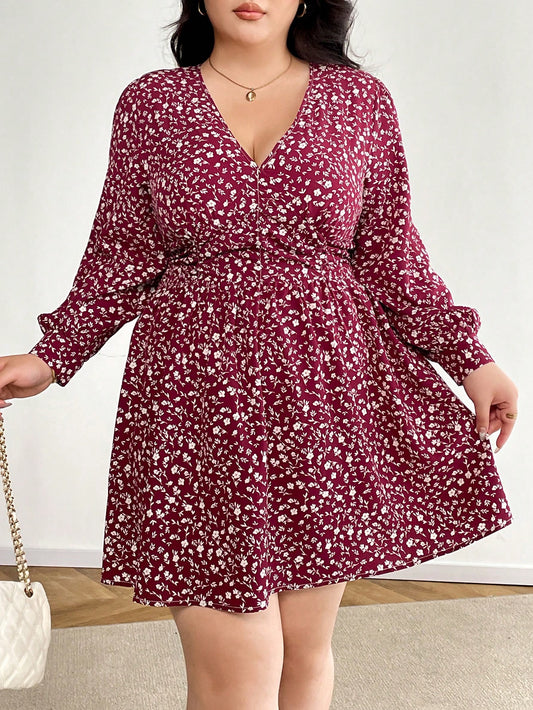 6110 V-Neck Ditsy Floral Dress