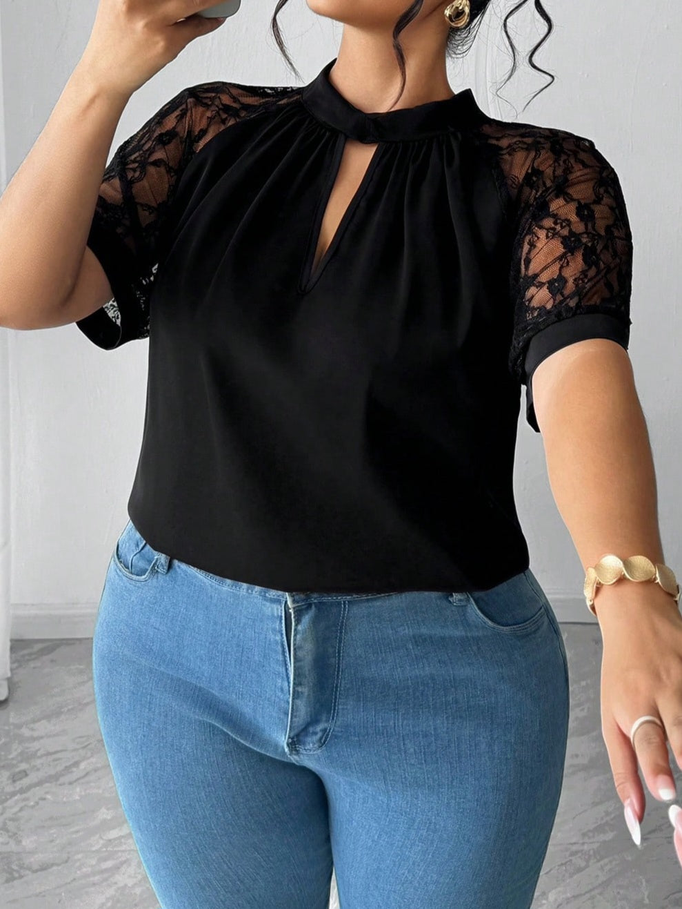 7462 Twist Crinkle Patchwork Ruffle Trim Top