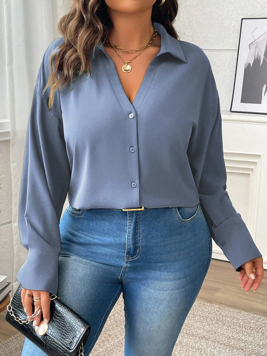0812 V-Collar Drop Shoulder Loose Blouse
