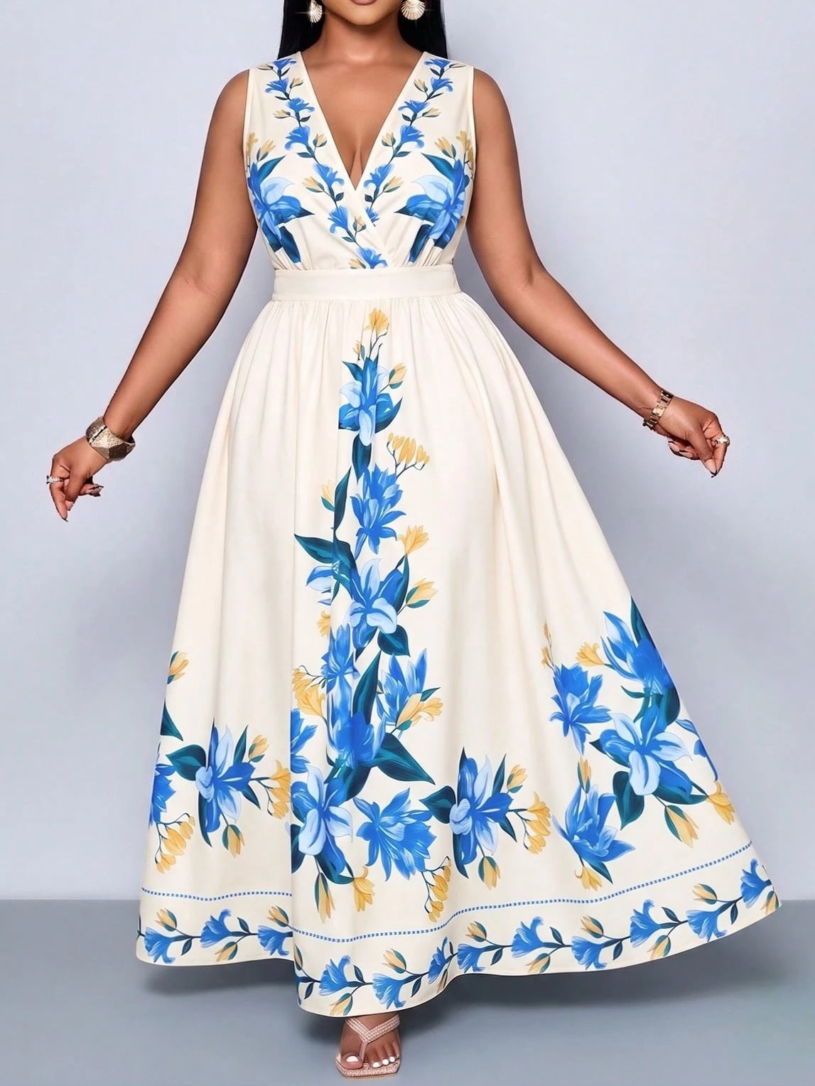 9485 V Neck Maxi Dress