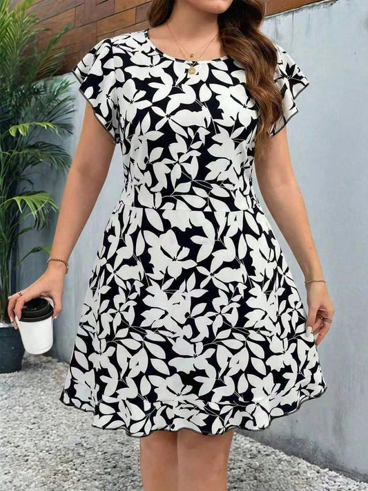 3187 Floral Print Elastic Back Dress