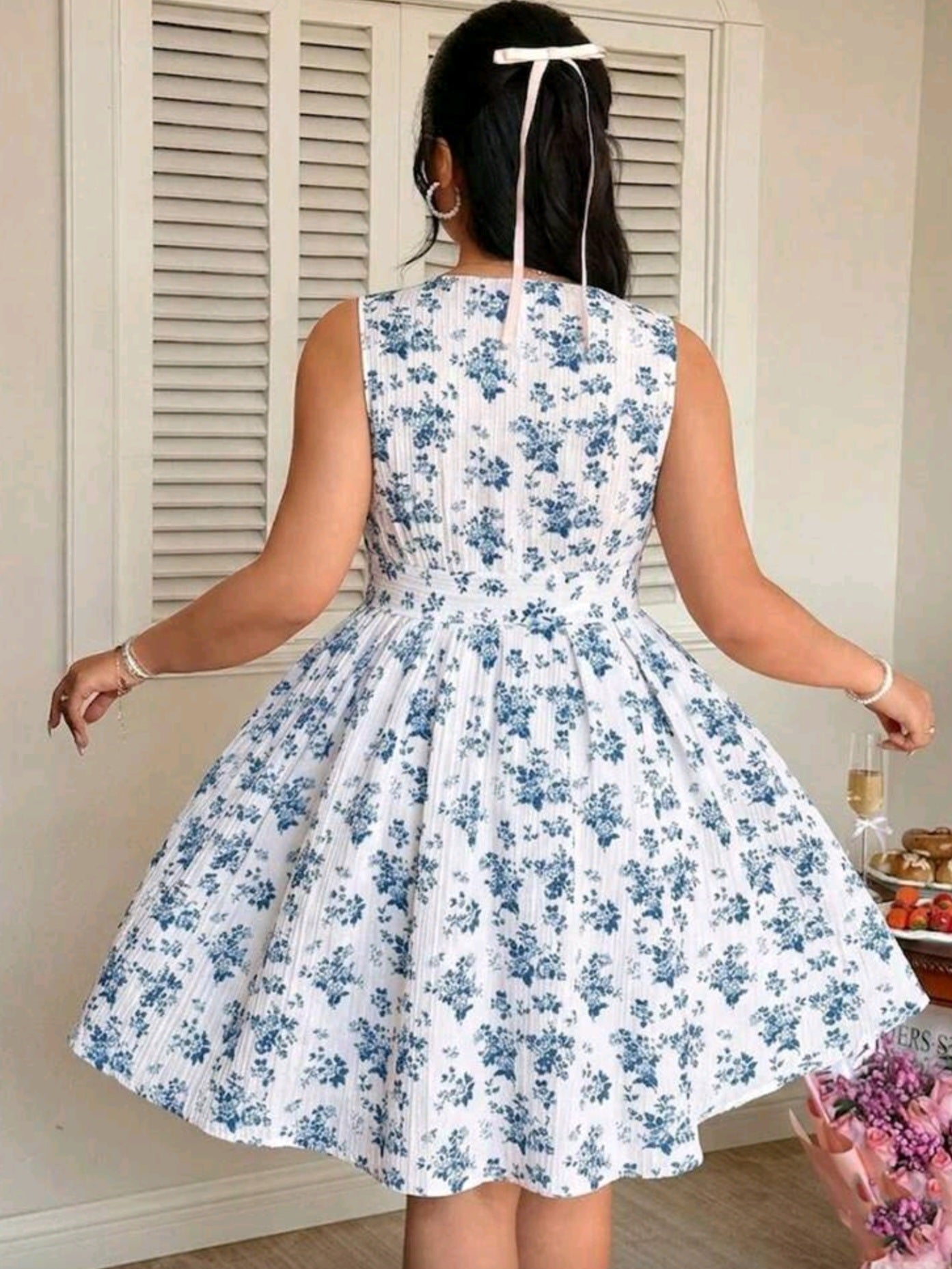 8161 Square Neck Sleeveless Wide Strap Dress