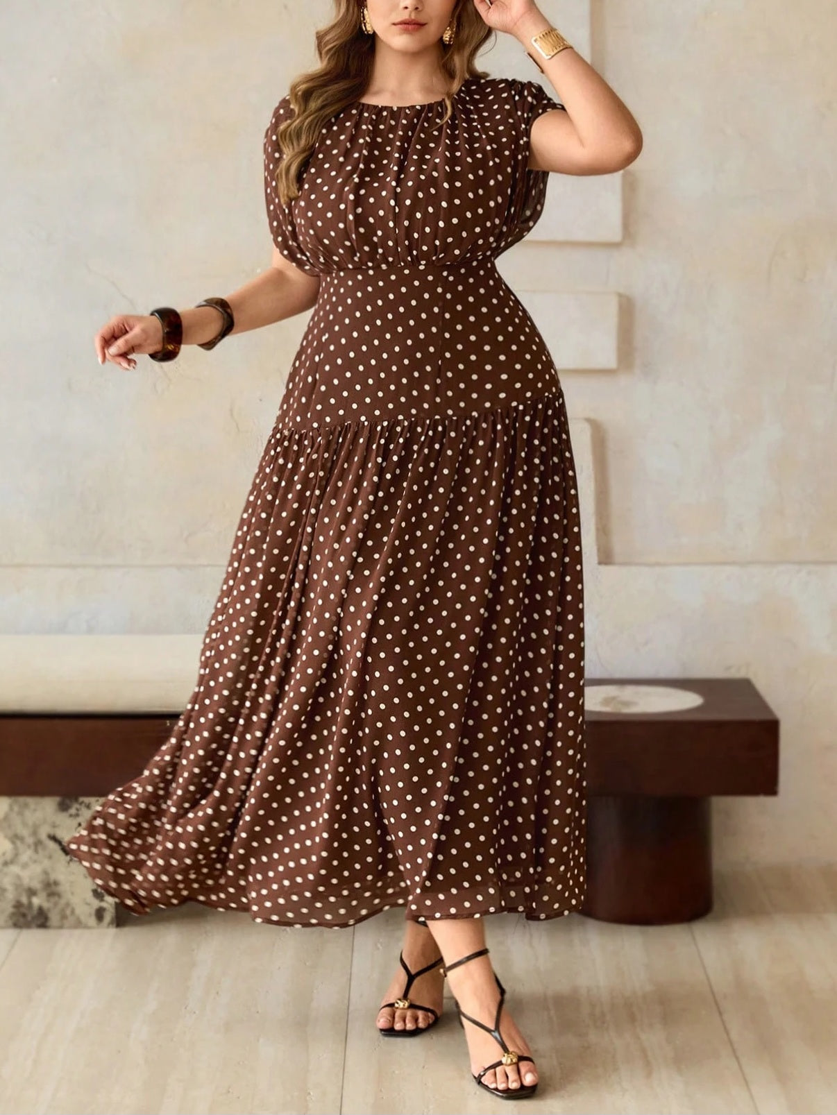 2543 Vintage Waist Gathered A-Line Midi Dress