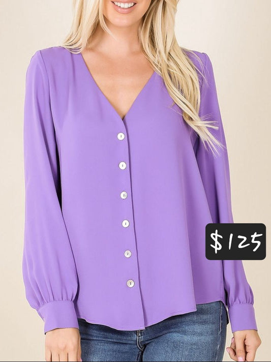 Zenana Outfitters - Long Sleeve V Neck Blouse
