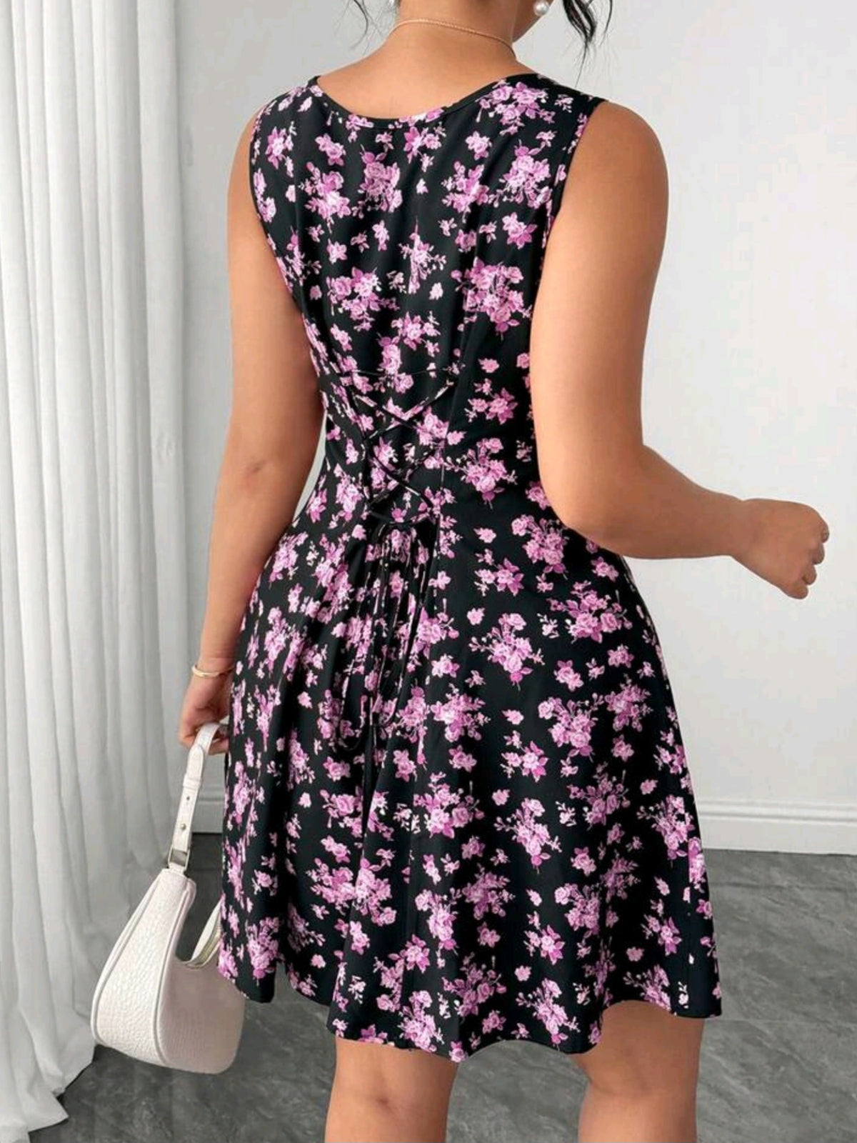 1176 Spaghetti Strap Tie-Waist A-Line Short Dress