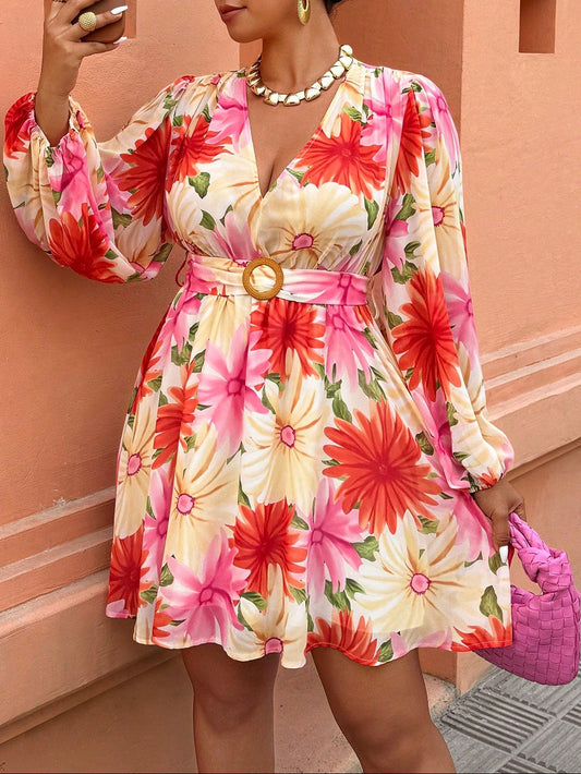 1175 V-Neck Long-Sleeve Dress