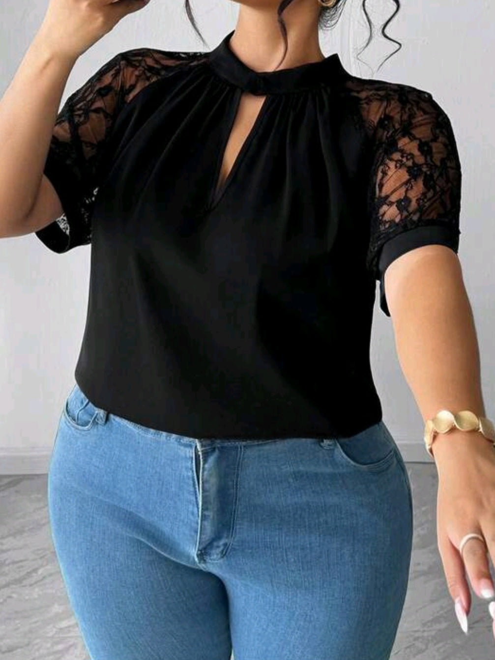 7462 Twist Crinkle Patchwork Ruffle Trim Top