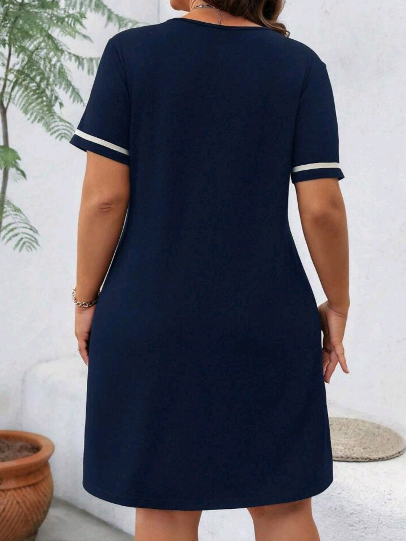 3595 Casual Cotton Mixed  V-Neck Knitted Dress